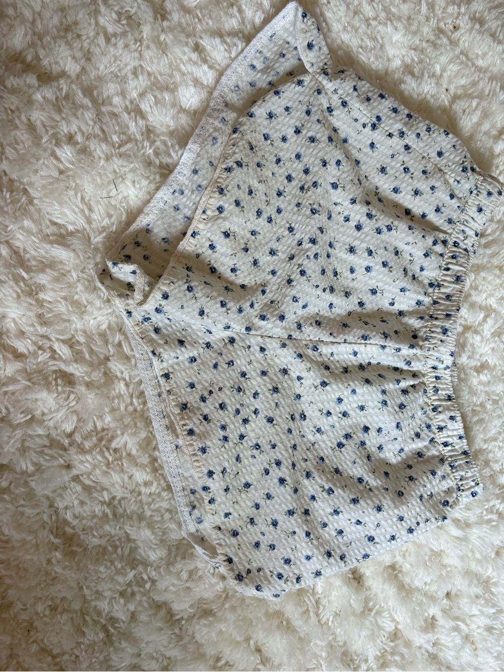 Garage Cream Floral Athletic Lounge Shorts with Blue Print